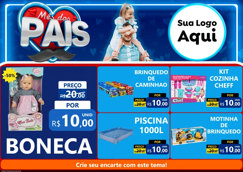 Modelo de Encarte para Encarte A4 Horizontal com o tema Mês Dos Pais para Brinquedos