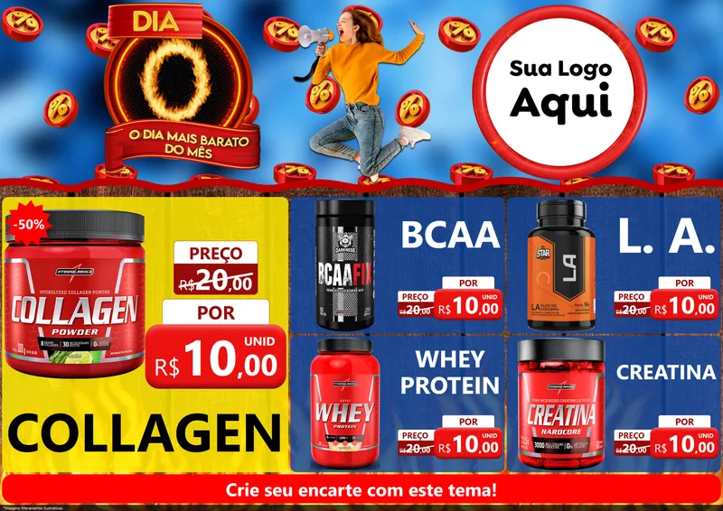 Modelo de Encarte para Encarte A4 Horizontal com o tema Dia O - O Dia Mais Barato Do Mês para Suplementos alimentares