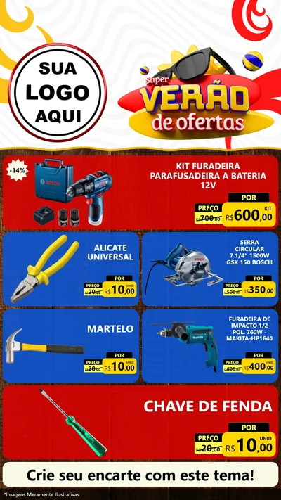 Modelo de TV para TV Vertical com o tema Super Verão de Ofertas para Maquinas e Ferramentas