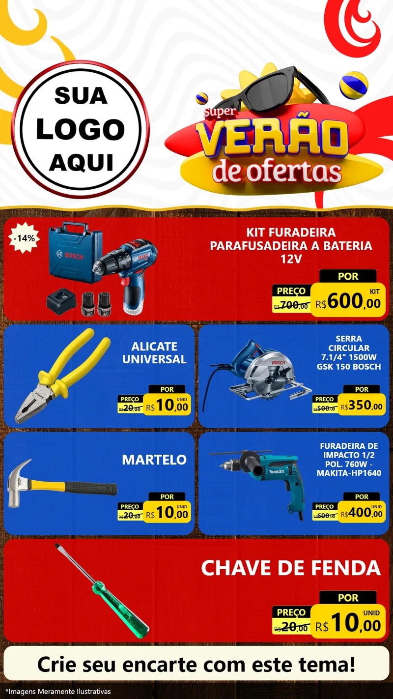 Modelo de TV para TV Vertical com o tema Super Verão de Ofertas para Maquinas e Ferramentas