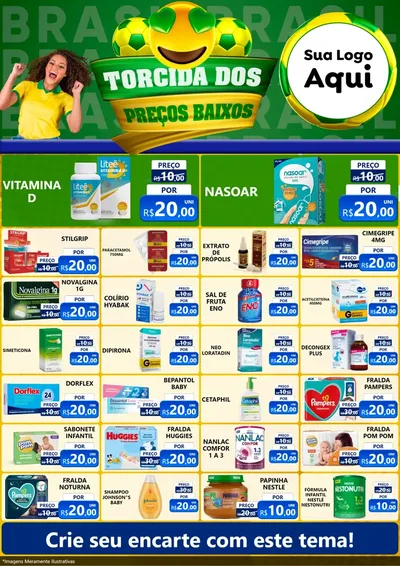 Modelo de Encarte para Encarte A4 Vertical com o tema Torcida dos Preços Baixos - Copa para Farmácia