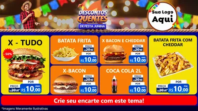 Modelo de TV para TV Horizontal com o tema Descontos Quentes de Festa Junina para Hamburgueria