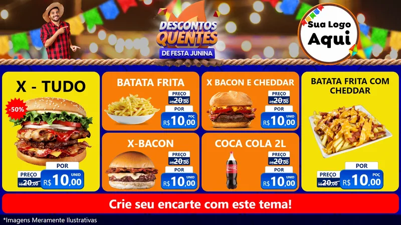Modelo de TV para TV Horizontal com o tema Descontos Quentes de Festa Junina para Hamburgueria
