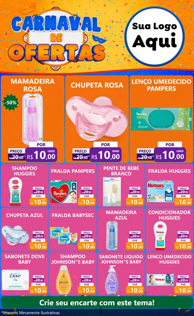 Modelo de Encarte para Encarte Grande com o tema Carnaval de Ofertas para Bebês