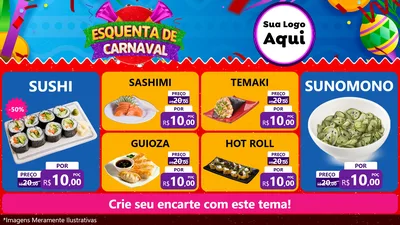Modelo de TV para TV Horizontal com o tema Esquenta de Carnaval para Comida japonesa