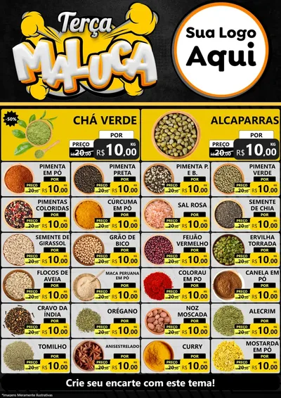 Modelo de Encarte para Encarte A4 Vertical com o tema Terça Maluca para Produtos Naturais