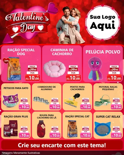 Modelo de Rede Social para Feed Instagram com o tema Valentine's Day para Pet Shop