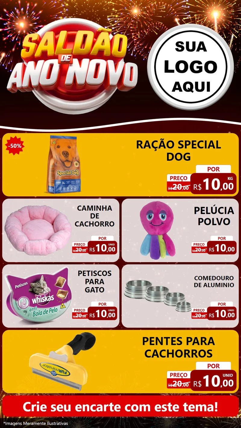 Modelo de TV para TV Vertical com o tema Saldão de Ano Novo para Pet Shop