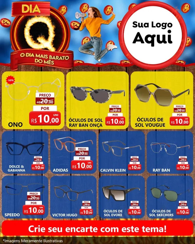 Modelo de Rede Social para Feed Instagram com o tema Dia Q - O Dia Mais Barato Do Mês para Óticas