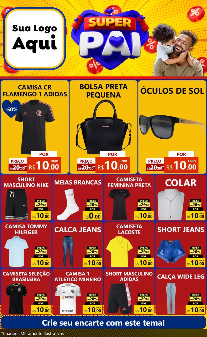 Modelo de Encarte para Encarte Grande com o tema Super Pai para Roupas e acessórios