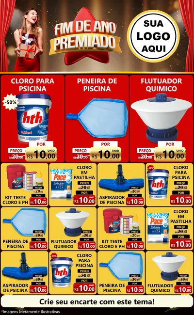 Modelo de Encarte para Encarte Grande com o tema Fim de Ano Premiado para Produtos para Piscina