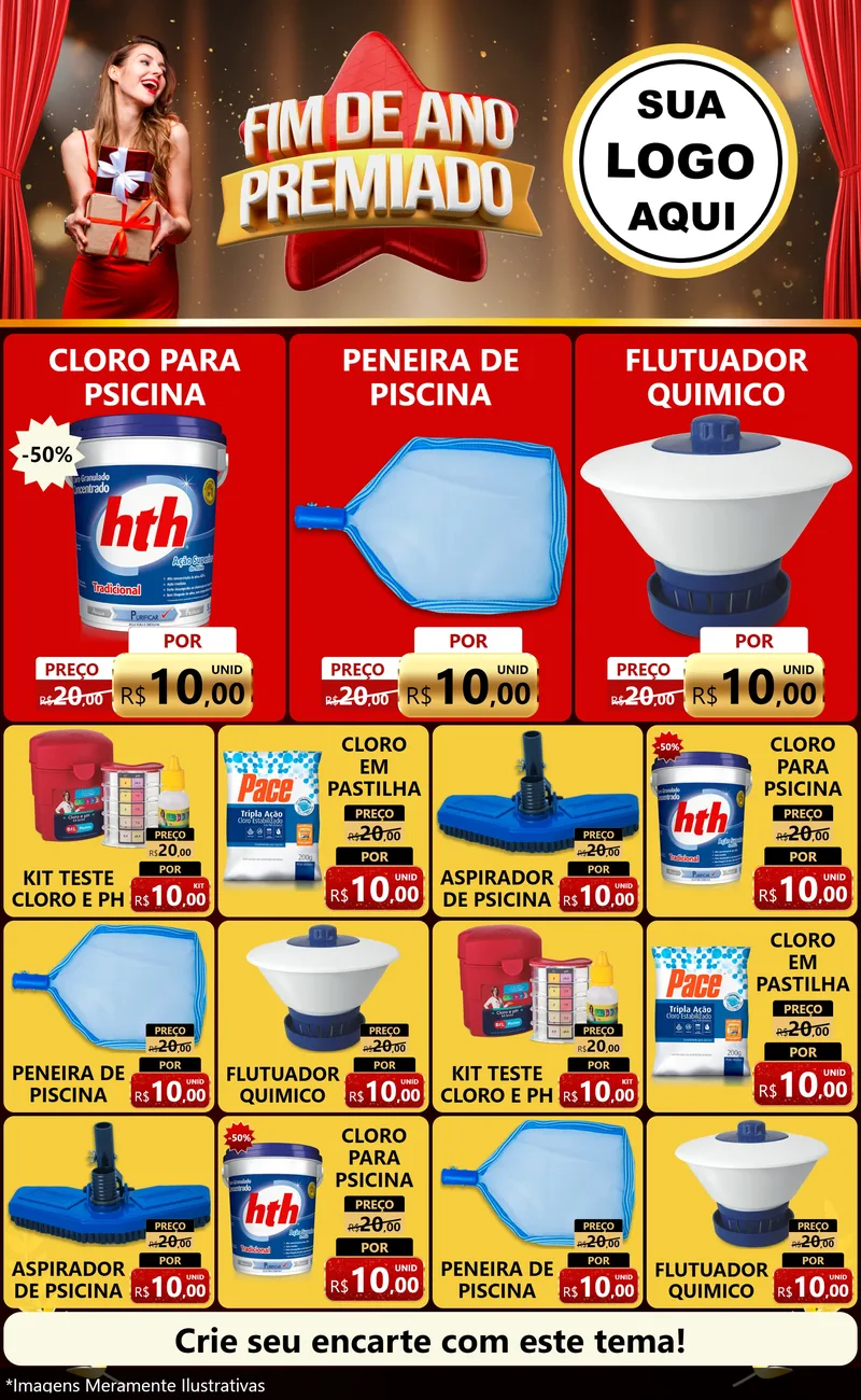 Modelo de Encarte para Encarte Grande com o tema Fim de Ano Premiado para Produtos para Piscina