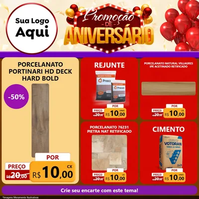 Modelo de Rede Social para Feed Facebook com o tema Promoção de Aniversário para Pisos e revestimentos