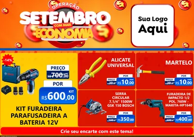 Modelo de Encarte para Encarte A4 Horizontal com o tema Operação Setembro Com Muita Economia para Maquinas e Ferramentas