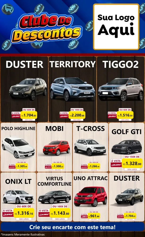 Modelo de Encarte para Encarte Grande com o tema Clube de Descontos para Concessionaria de Carros