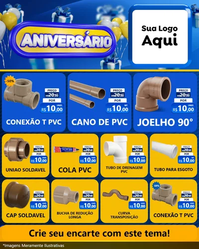 Modelo de Rede Social para Feed Instagram com o tema Aniversário para Tubos e conexões