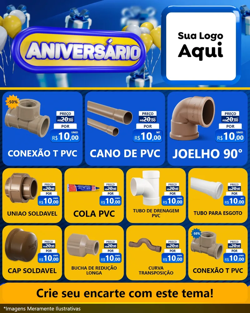 Modelo de Rede Social para Feed Instagram com o tema Aniversário para Tubos e conexões