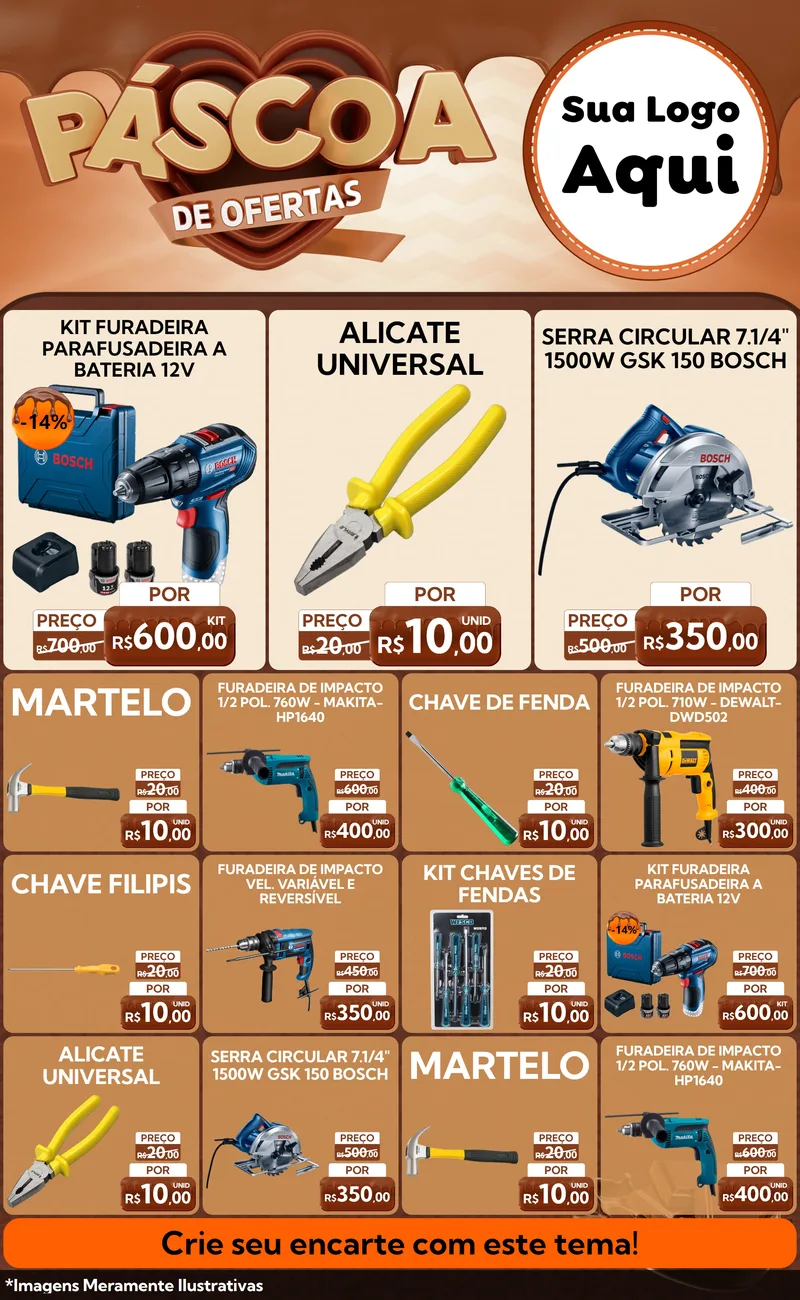 Modelo de Encarte para Encarte Grande com o tema Páscoa de Ofertas para Maquinas e Ferramentas