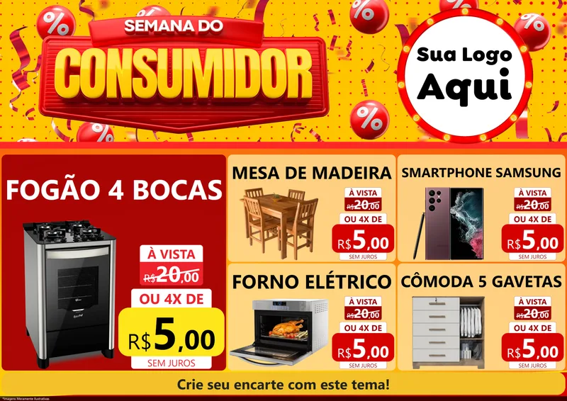 Modelo de Encarte para Encarte A4 Horizontal com o tema Semana do Consumidor para Móveis e Eletro
