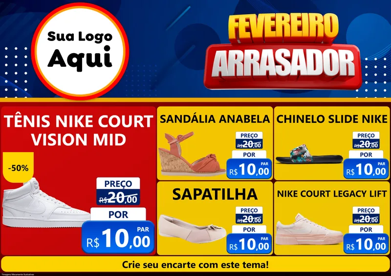 Modelo de Encarte para Encarte A4 Horizontal com o tema Fevereiro Arrasador para Calçados