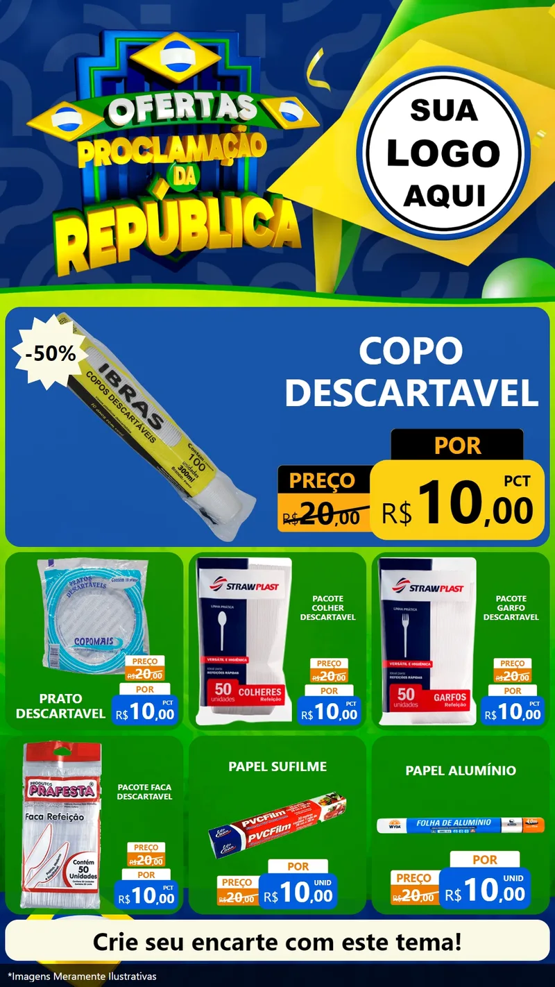 Modelo de Rede Social para Stories com o tema Ofertas Proclamação da República para Embalagens