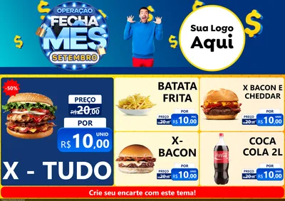 Modelo de Encarte para Encarte A4 Horizontal com o tema Operação Fecha Mês Setembro para Hamburgueria