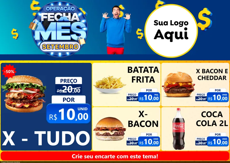 Modelo de Encarte para Encarte A4 Horizontal com o tema Operação Fecha Mês Setembro para Hamburgueria