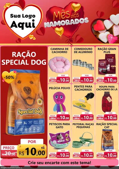 Modelo de Encarte para Encarte A4 Vertical com o tema Mês dos Namorados para Pet Shop
