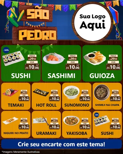 Modelo de Rede Social para Feed Instagram com o tema São Pedro para Comida japonesa