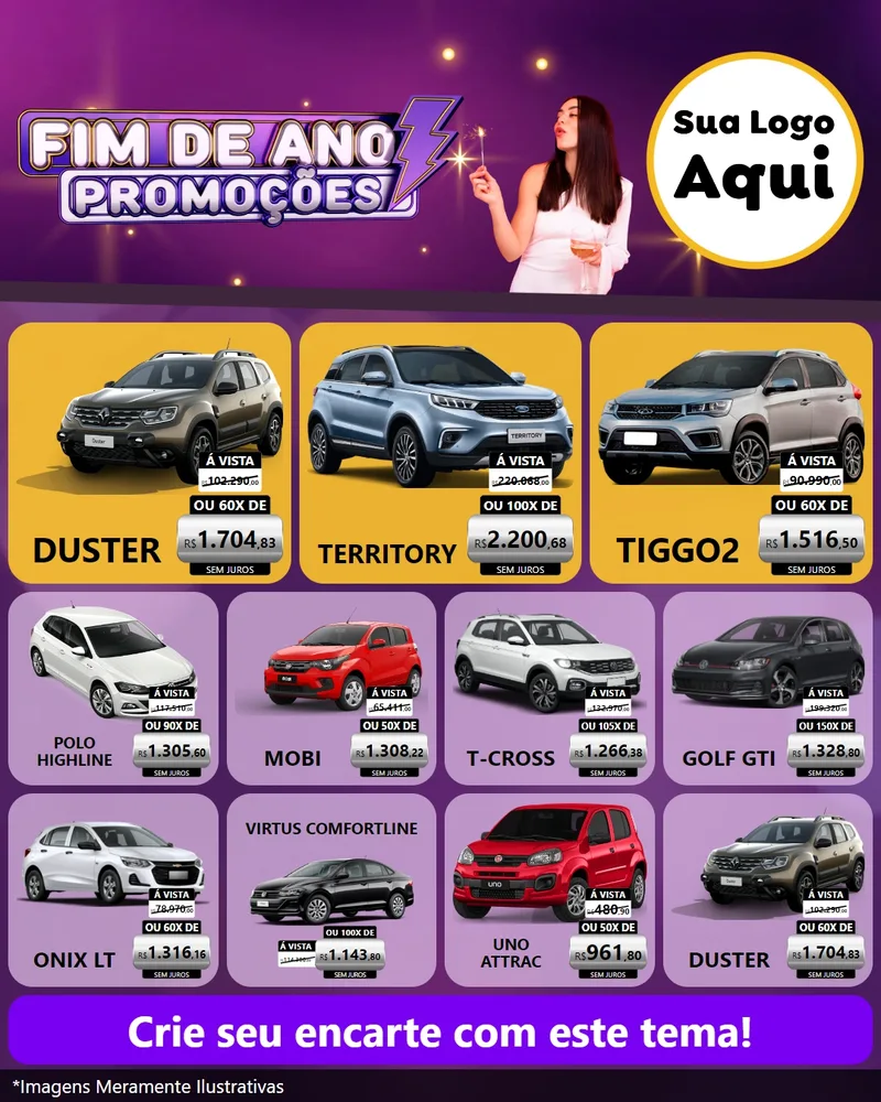 Modelo de Rede Social para Feed Instagram com o tema Fim de Ano Promoções para Concessionaria de Carros
