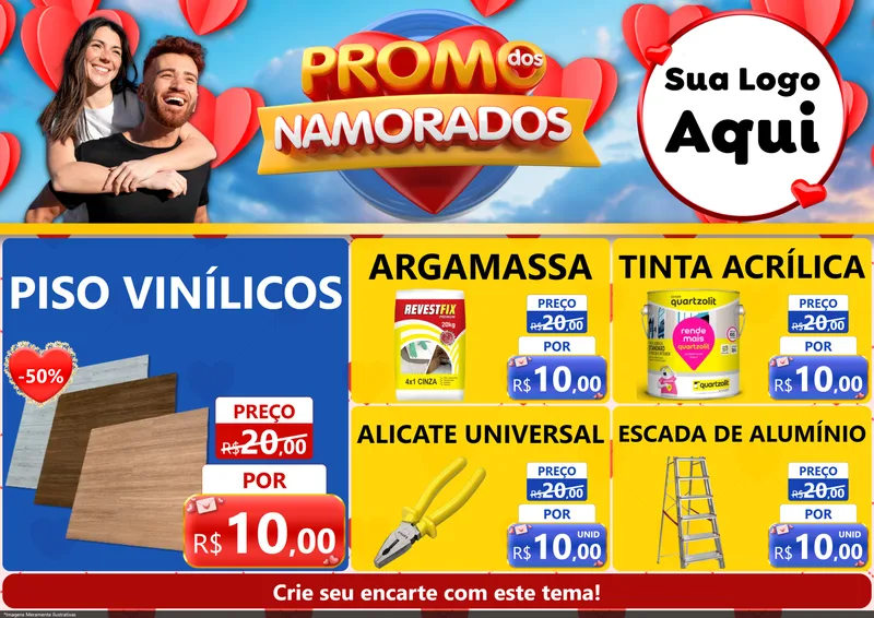 Modelo de Encarte para Encarte A4 Horizontal com o tema Promo dos Namorados para Material para Construção