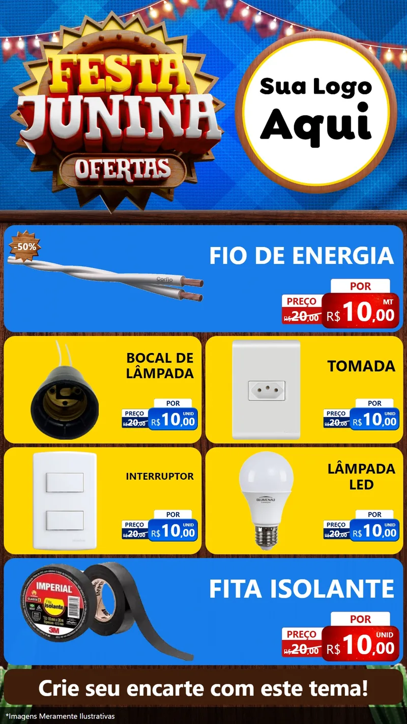 Modelo de TV para TV Vertical com o tema Festa Junina Ofertas para Materiais Elétricos