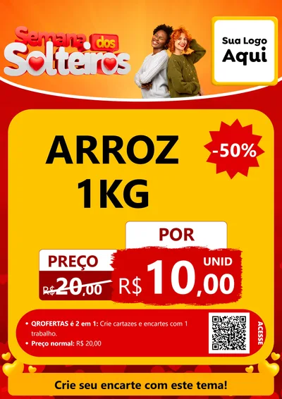 Modelo de Cartaz para Cartaz A4 Vertical com o tema Semana dos Solteiros para Supermercado