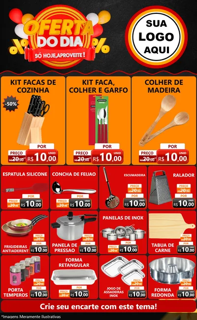 Modelo de Encarte para Encarte Grande com o tema Oferta do Dia - Só hoje, Aproveite! para Utilidades Domésticas
