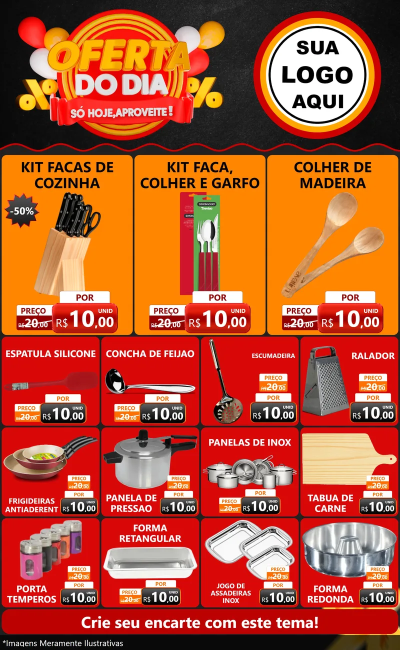 Modelo de Encarte para Encarte Grande com o tema Oferta do Dia - Só hoje, Aproveite! para Utilidades Domésticas