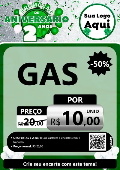 Modelo de Cartaz para Cartaz A4 Vertical com o tema Promoção de Aniversário - 2 Anos para Água e gás