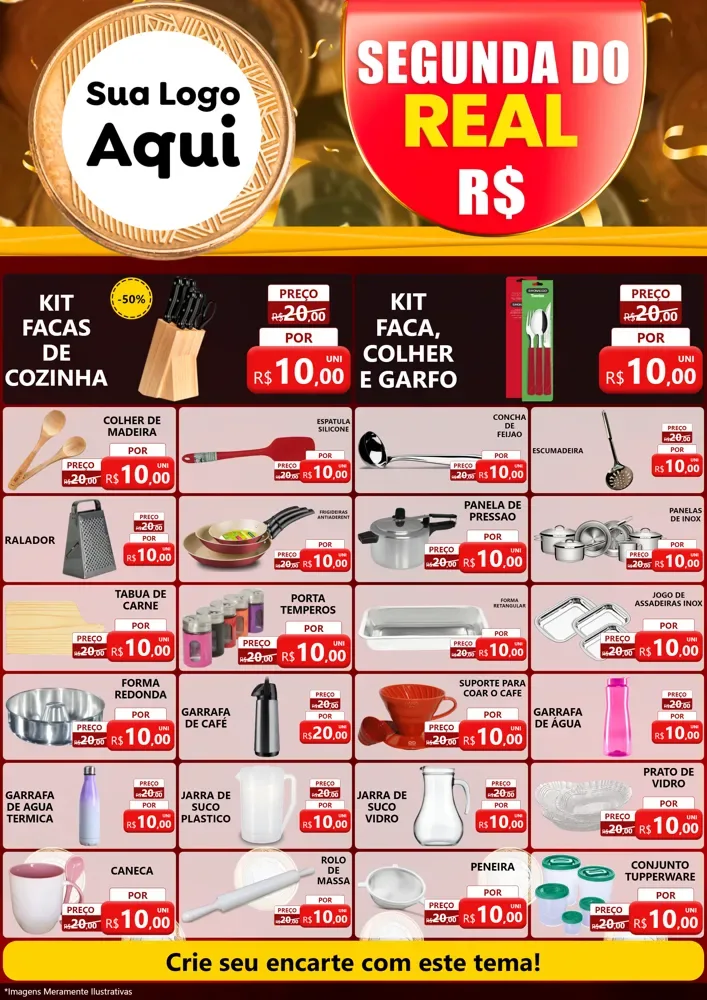 Modelo de Encarte para Encarte A4 Vertical com o tema Segunda do Real para Utilidades Domésticas