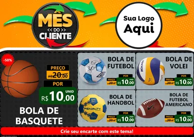 Modelo de Encarte para Encarte A4 Horizontal com o tema Mês do Cliente para Artigos Esportivos
