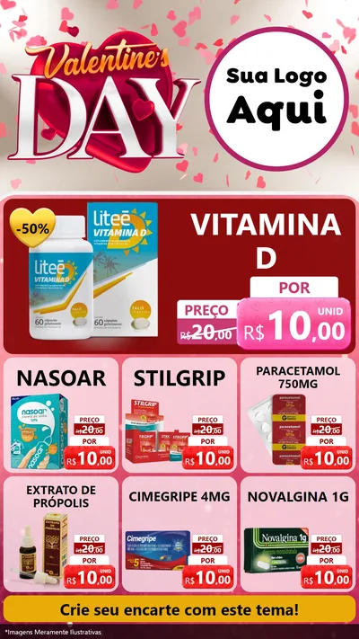 Modelo de Rede Social para Stories com o tema Valentine's Day para Farmácia