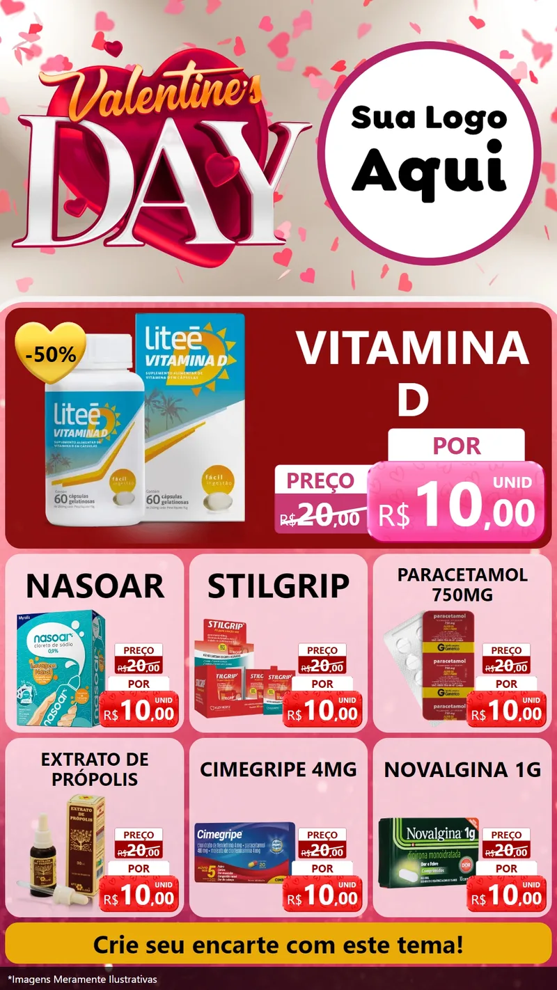 Modelo de Rede Social para Stories com o tema Valentine's Day para Farmácia