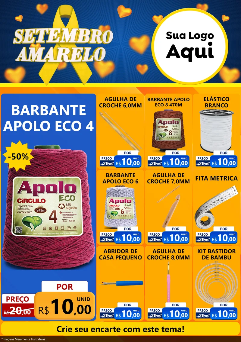 Modelo de Encarte para Encarte A4 Vertical com o tema Setembro Amarelo para Armarinho e Aviamentos