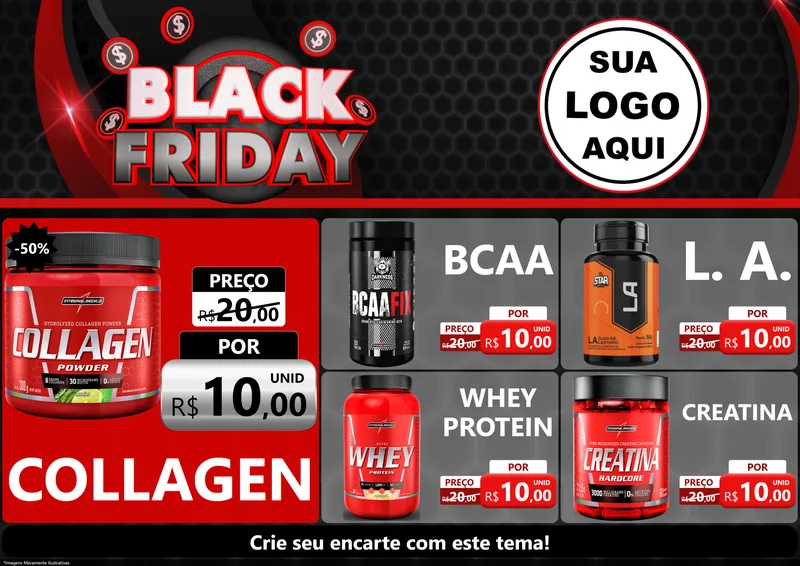 Modelo de Encarte para Encarte A4 Horizontal com o tema Black Friday para Suplementos alimentares