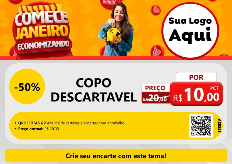 Modelo de Cartaz para Cartaz A4 Horizontal com o tema Comece Janeiro Economizando para Embalagens