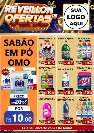 Modelo de Encarte para Encarte A4 Vertical com o tema Réveillon de Ofertas para Produtos de Limpeza