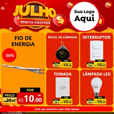 Modelo de Rede Social para Feed Facebook com o tema Julho Ofertas Imbatíveis para Materiais Elétricos