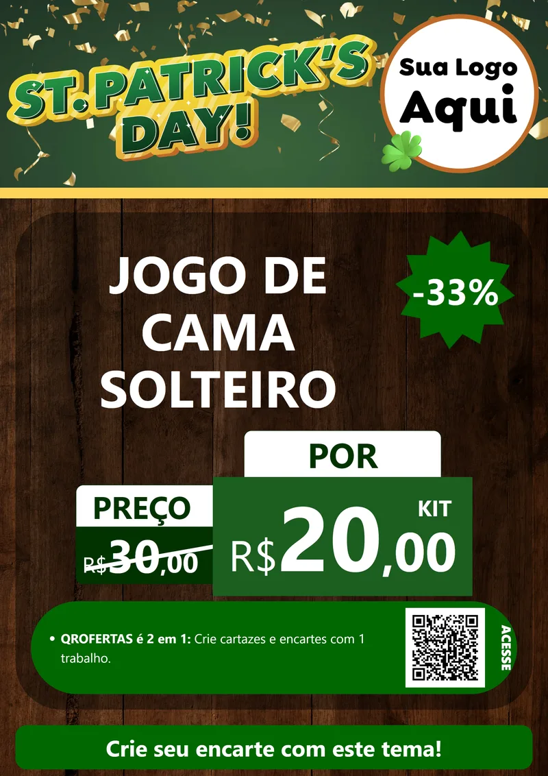 Modelo de Cartaz para Cartaz A4 Vertical com o tema St Patriks Day para Cama, Mesa e Banho