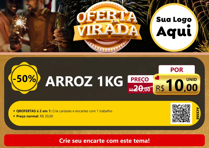 Modelo de Cartaz para Cartaz A4 Horizontal com o tema Oferta da Virada para Supermercado