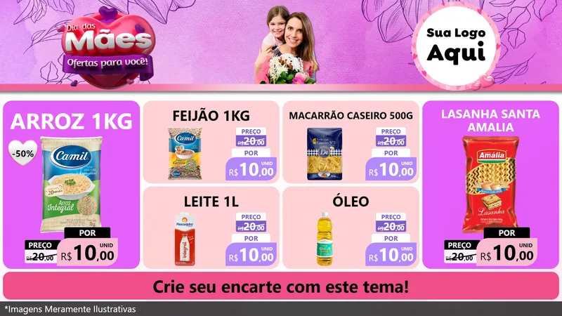 Modelo de TV para TV Horizontal com o tema Dia das Mães Ofertas para Você! para Supermercado