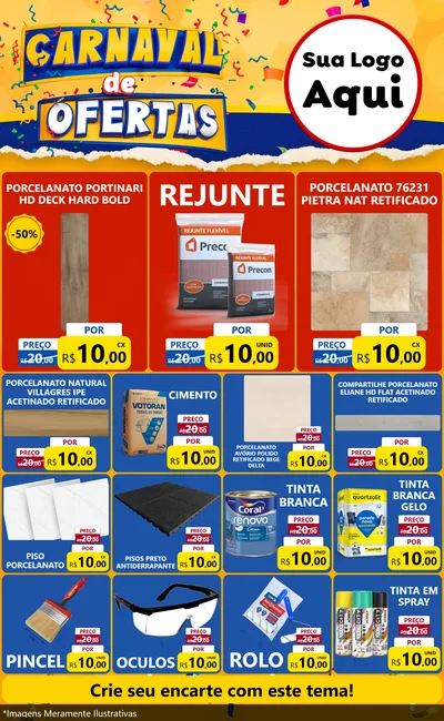 Modelo de Encarte para Encarte Grande com o tema Carnaval de Ofertas para Pisos e revestimentos