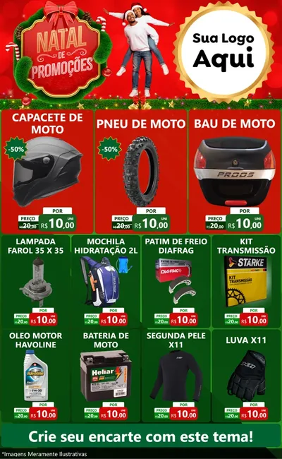 Modelo de Encarte para Encarte Grande com o tema Natal de Promoções para Moto peças